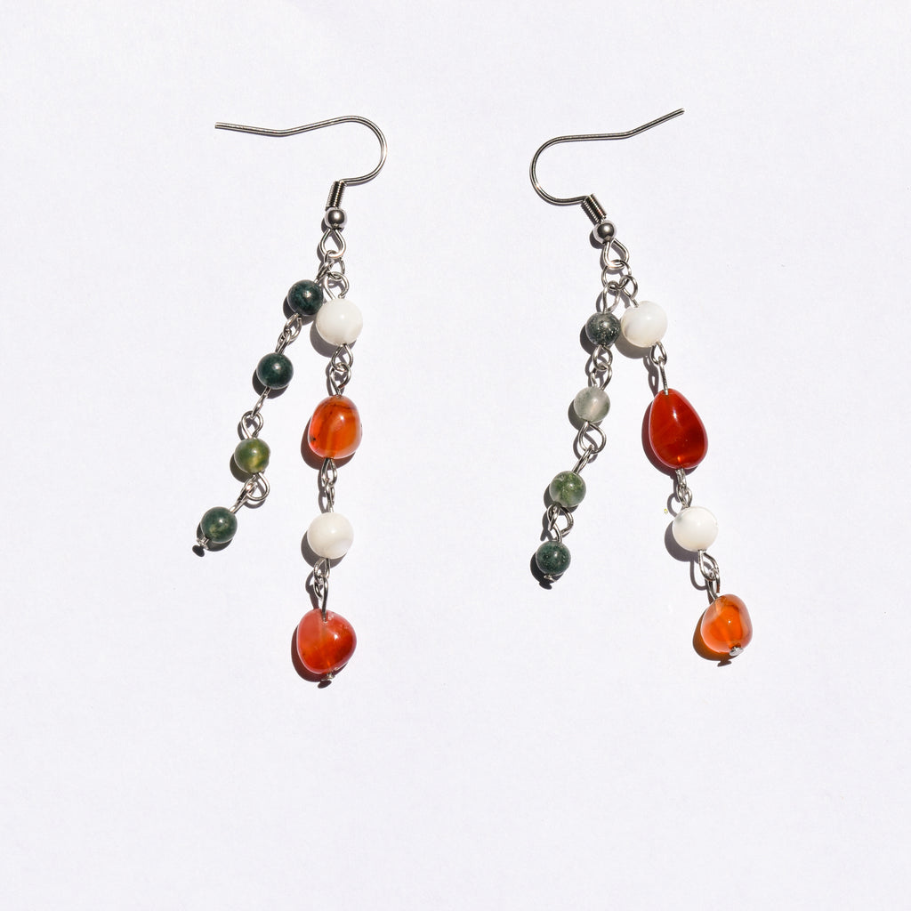 Flatirons Drop Earrings - Moss Agate, Carnelian & Mother of Pearl (Stainless Steel)