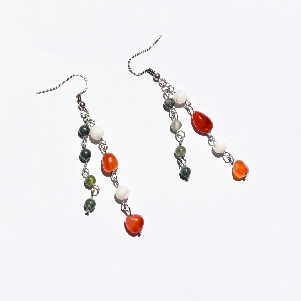 Flatirons Drop Earrings - Moss Agate, Carnelian & Mother of Pearl (Stainless Steel)