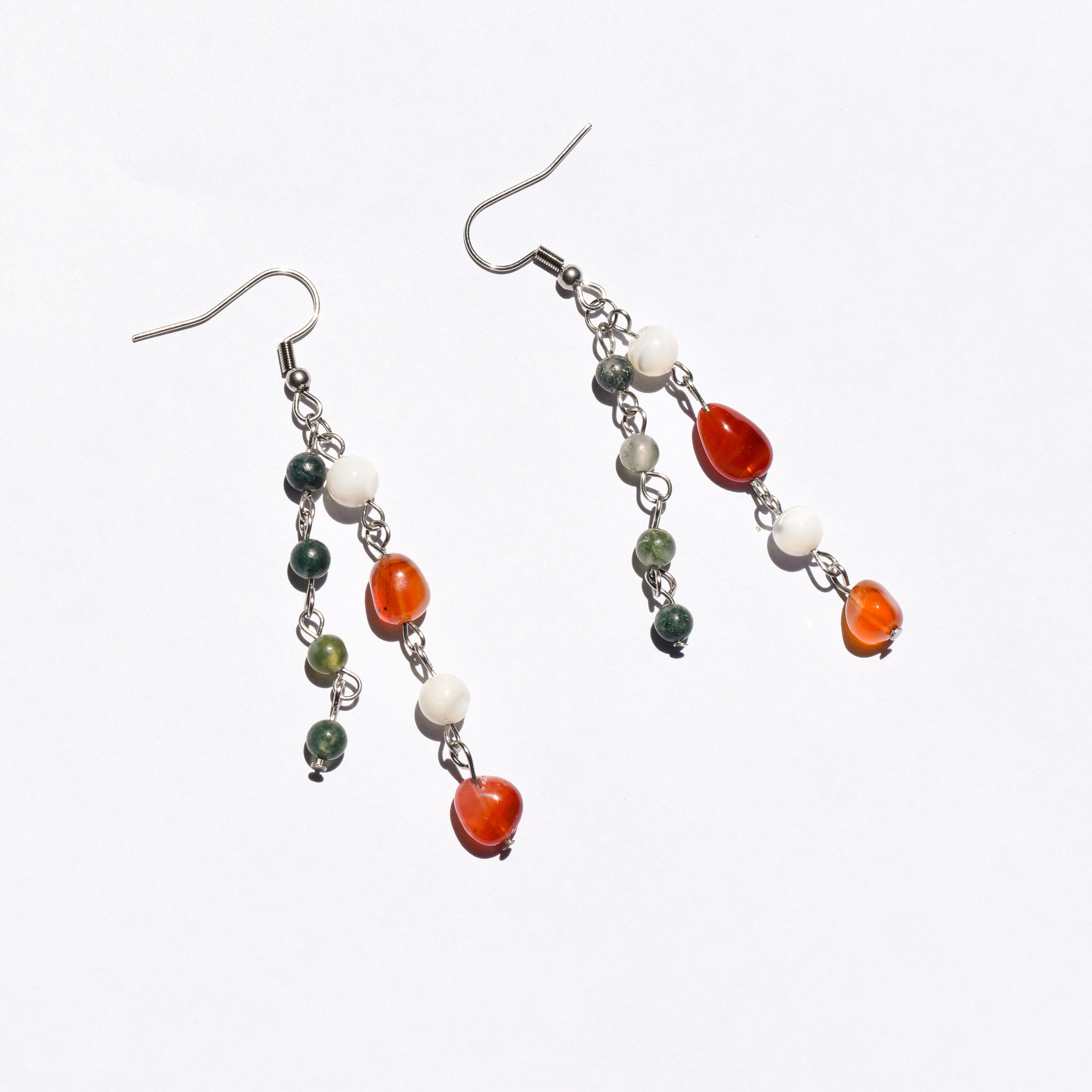 Flatirons Drop Earrings - Moss Agate, Carnelian & Mother of Pearl (Stainless Steel)