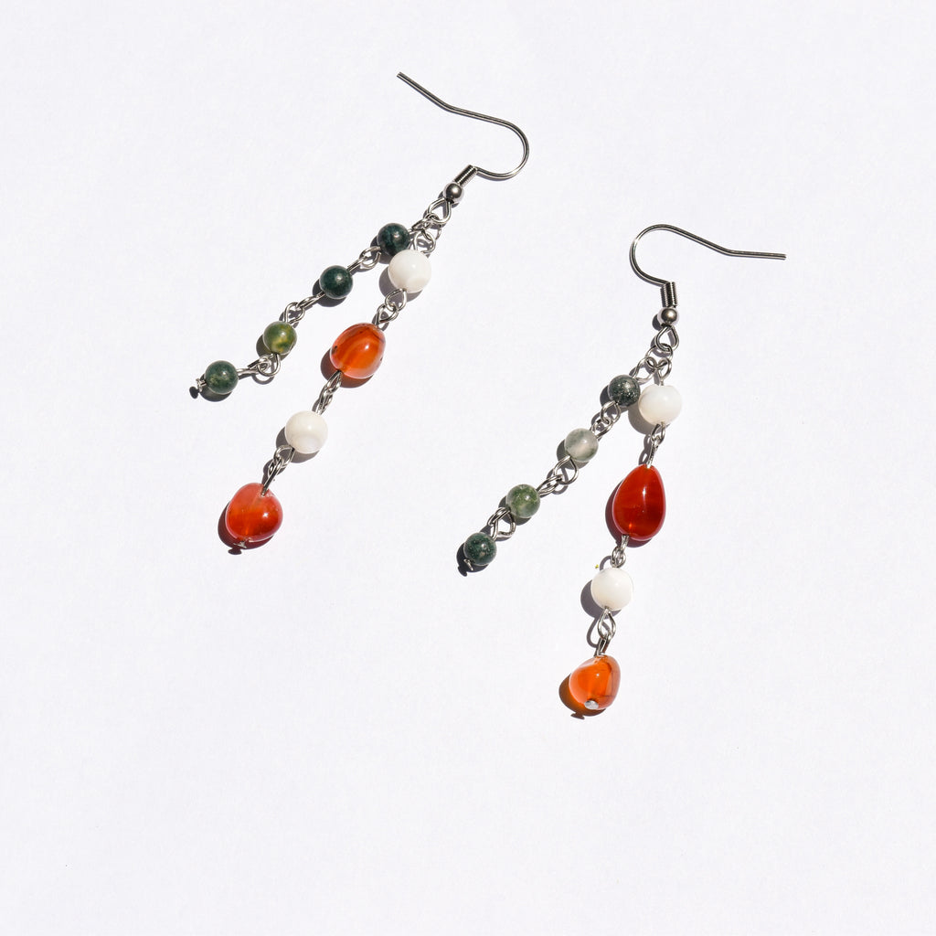 Flatirons Drop Earrings - Moss Agate, Carnelian & Mother of Pearl (Stainless Steel)