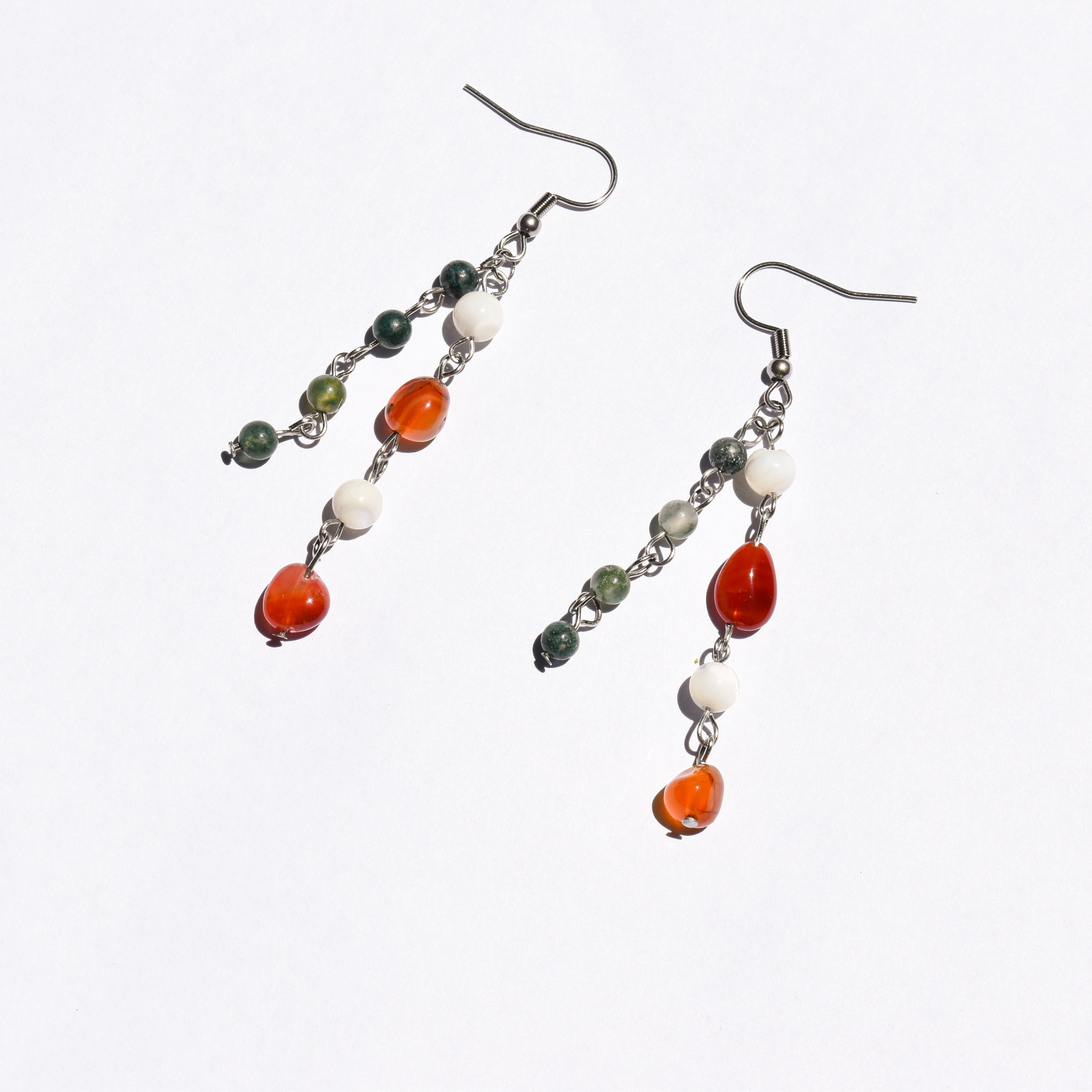 Flatirons Drop Earrings - Moss Agate, Carnelian & Mother of Pearl (Stainless Steel)