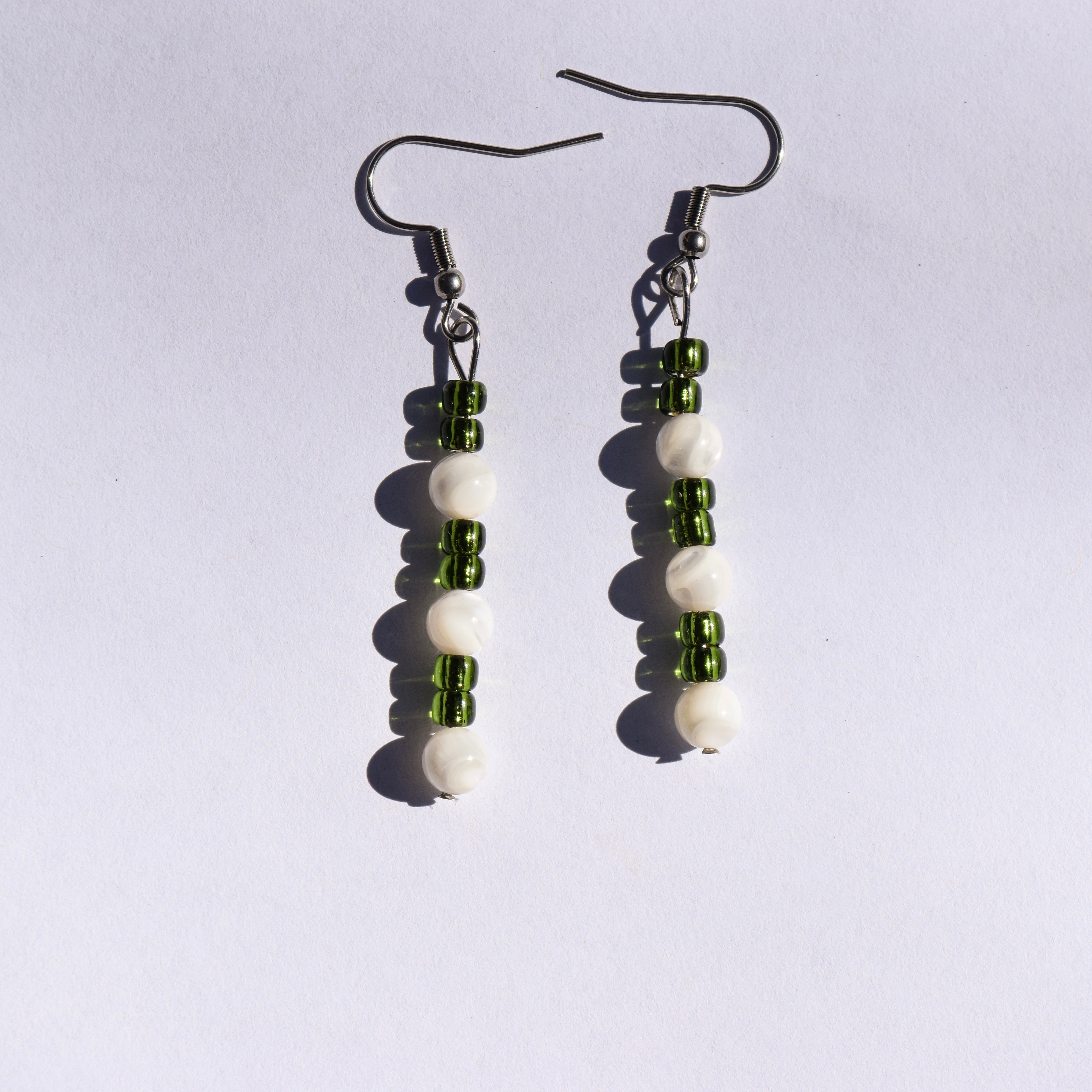 Moss Drop Earrings - Mother of Pearl & Glass (Stainless Steel)