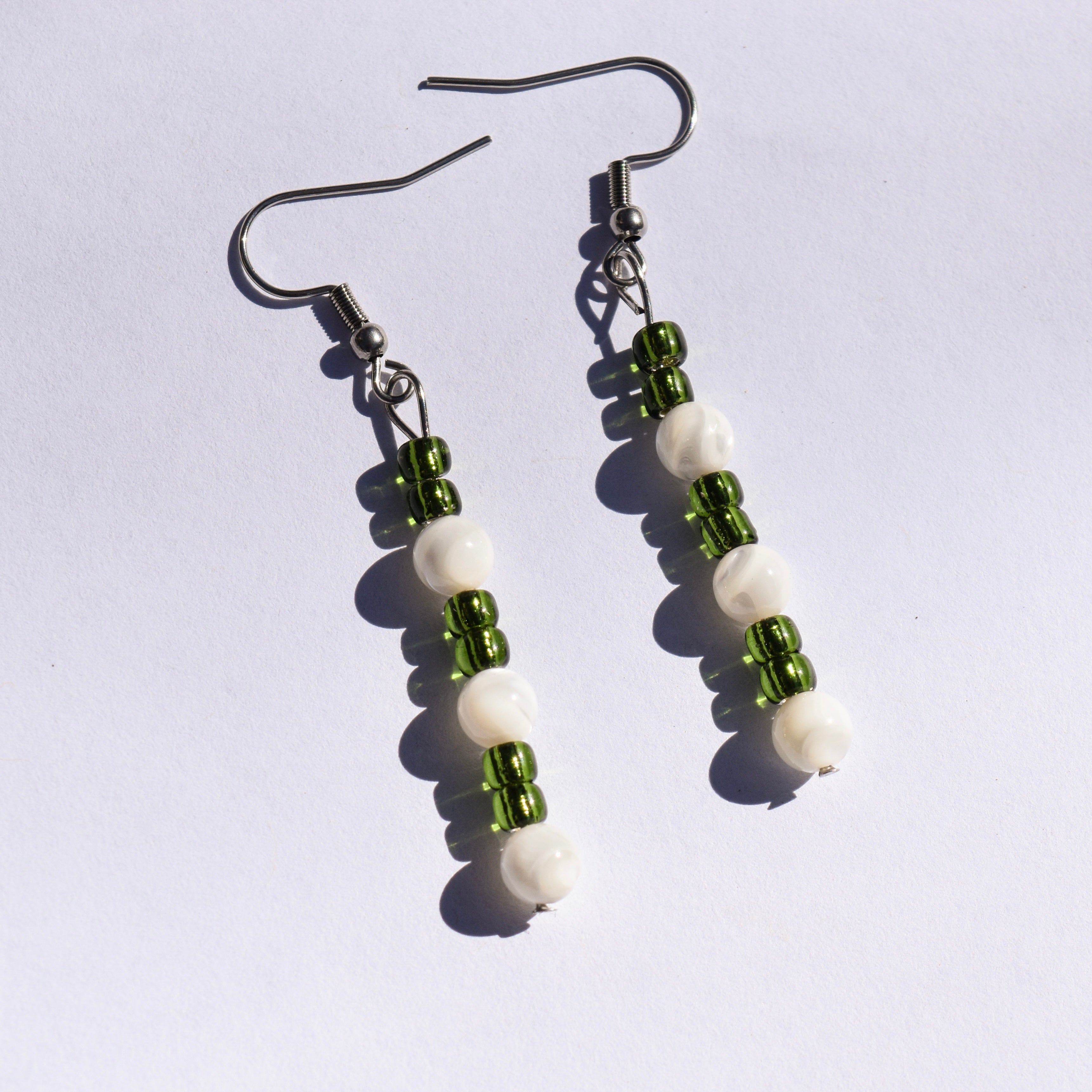 Moss Drop Earrings - Mother of Pearl & Glass (Stainless Steel)
