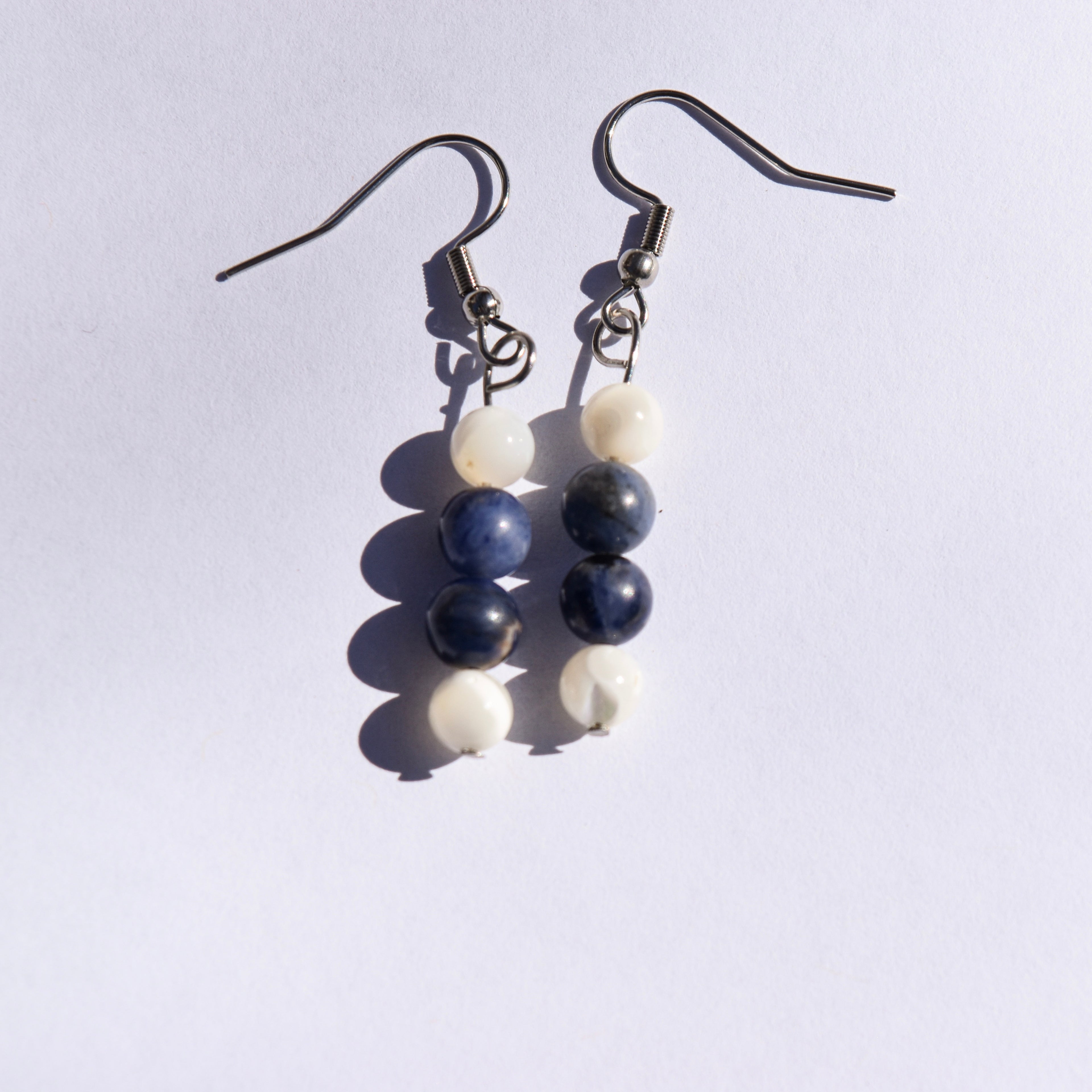 Nebula Drop Earrings - Sodalite & Mother of Pearl (Stainless Steel)