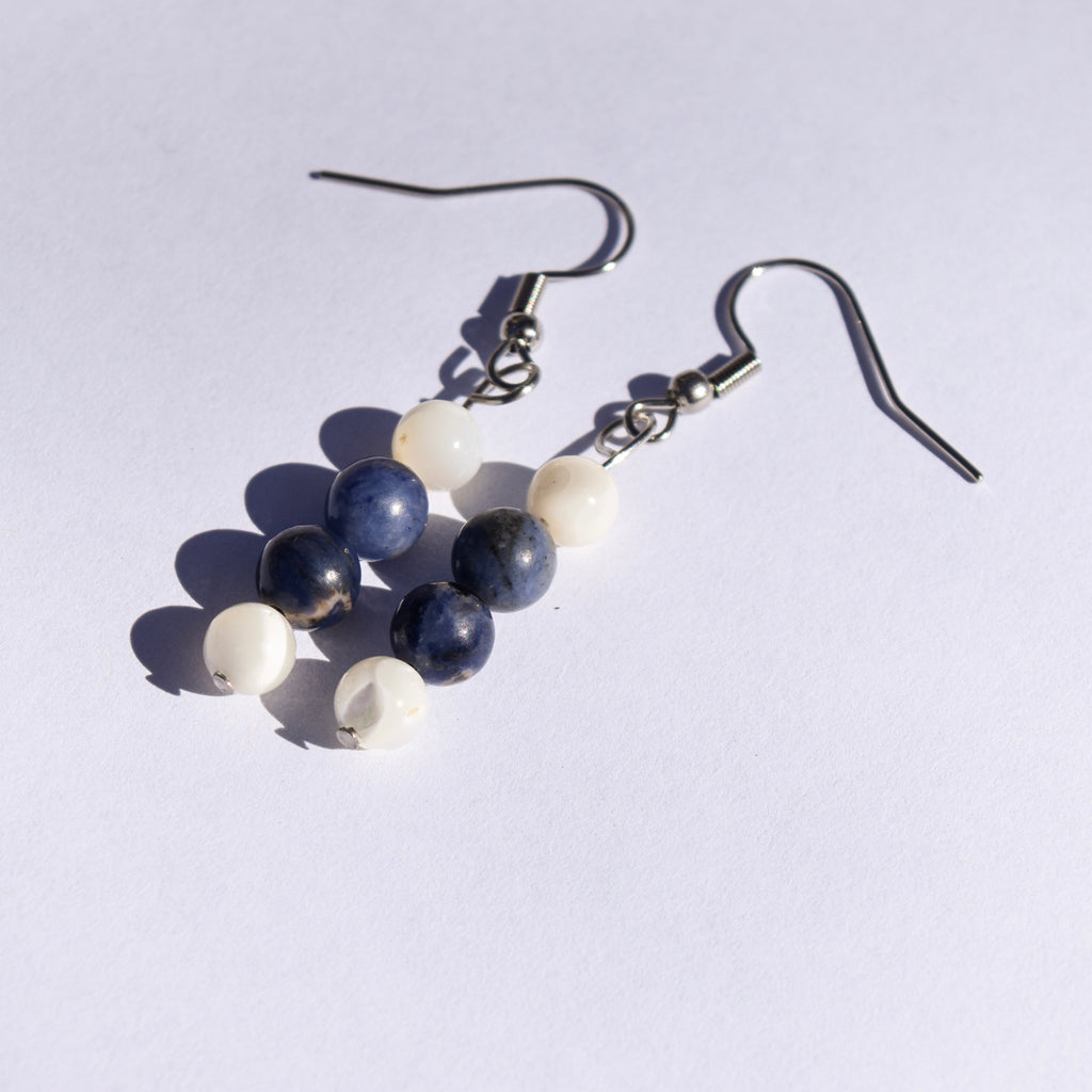 Nebula Drop Earrings - Sodalite & Mother of Pearl (Stainless Steel)