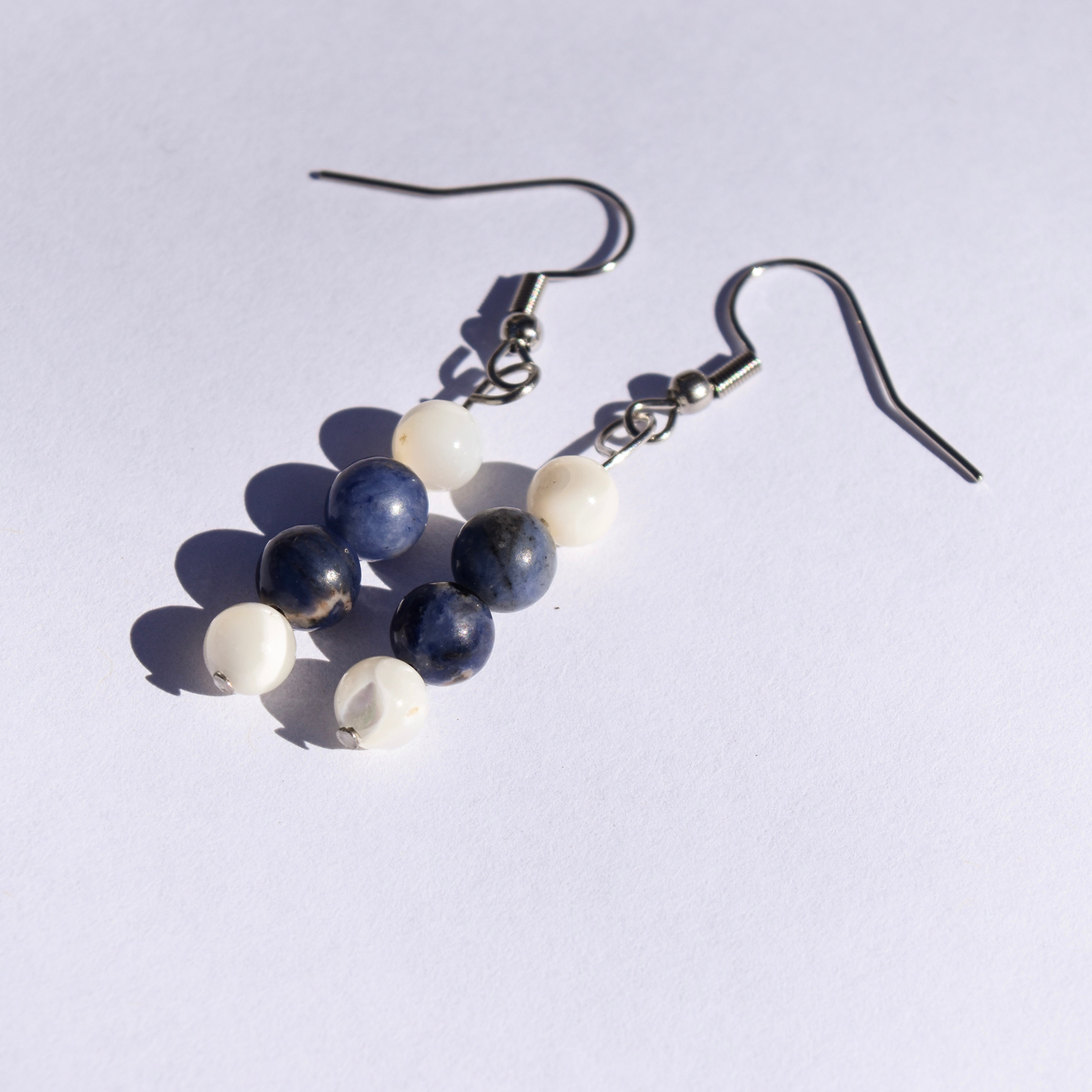Nebula Drop Earrings - Sodalite & Mother of Pearl (Stainless Steel)