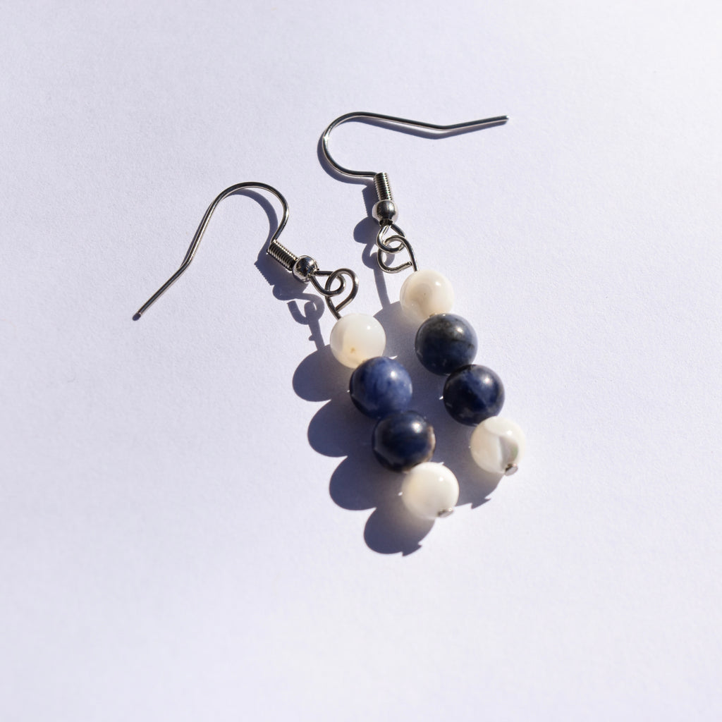 Nebula Drop Earrings - Sodalite & Mother of Pearl (Stainless Steel)