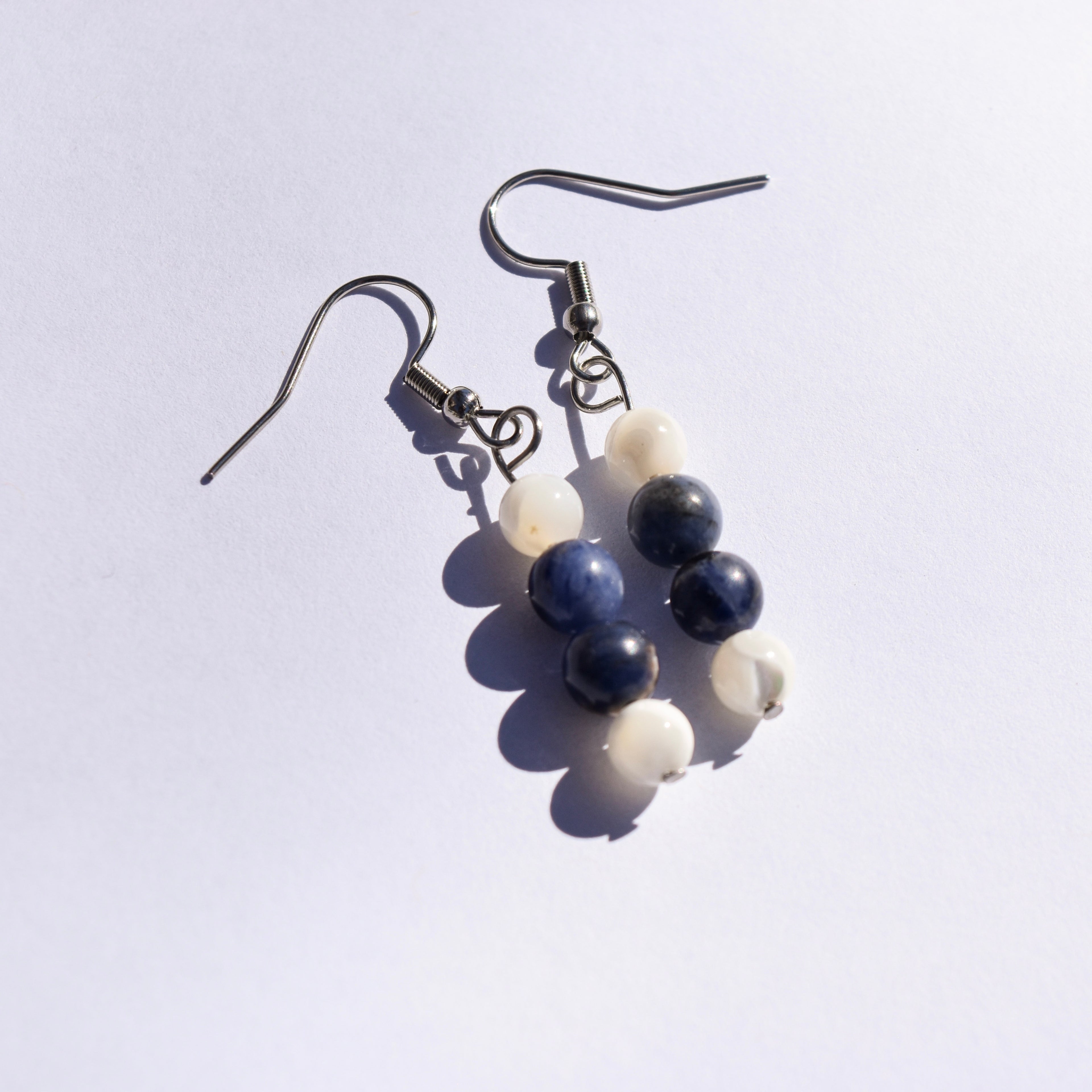 Nebula Drop Earrings - Sodalite & Mother of Pearl (Stainless Steel)