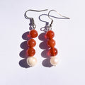 Solar Drop Earrings - Carnelian & Freshwater Pearl (Stainless Steel)