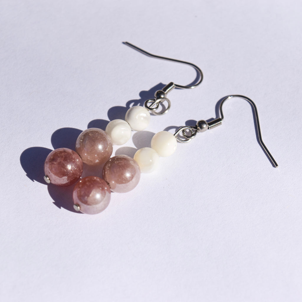 Solstice Drop Earrings - Sunstone & Mother of Pearl (Stainless Steel)