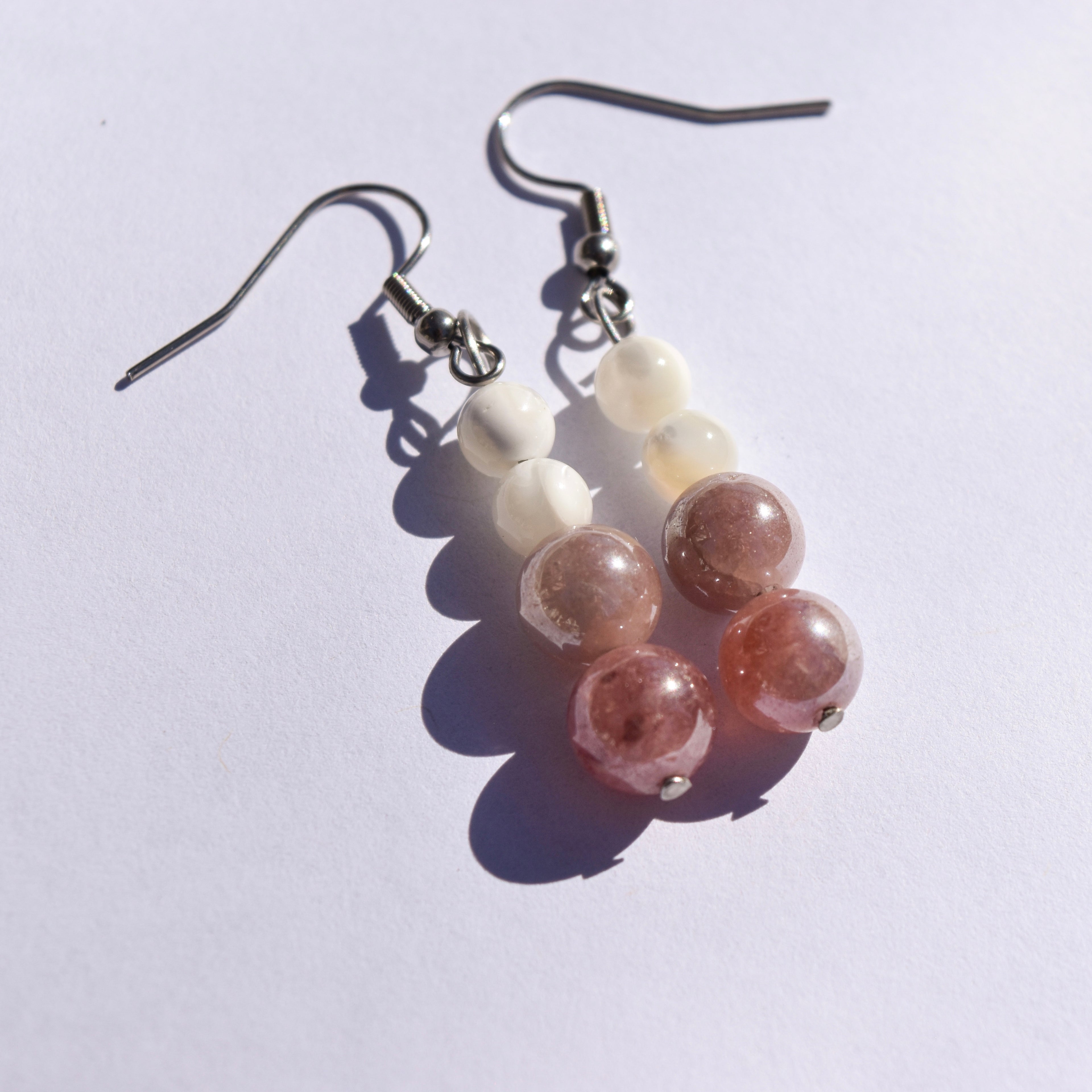 Solstice Drop Earrings - Sunstone & Mother of Pearl (Stainless Steel)