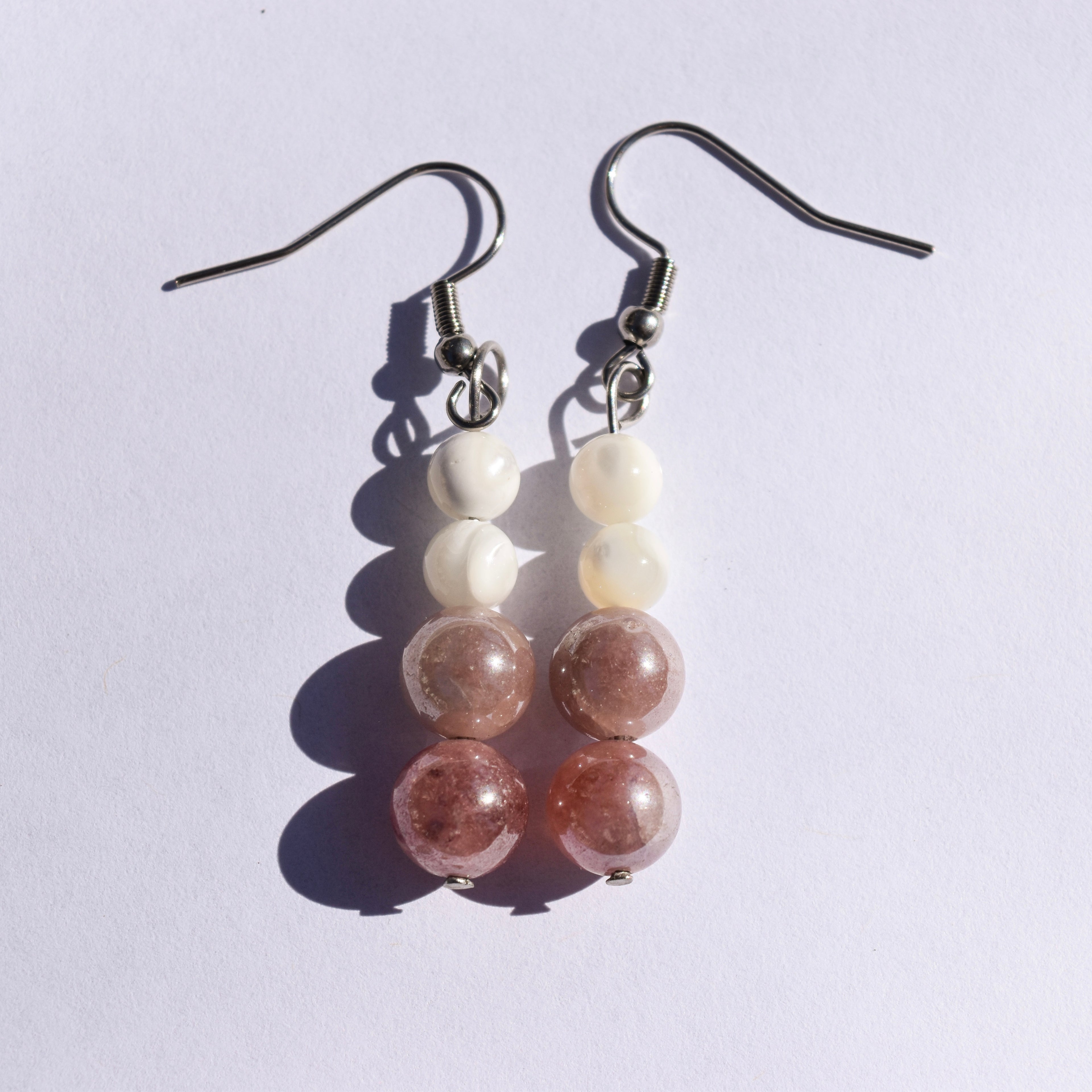 Solstice Drop Earrings - Sunstone & Mother of Pearl (Stainless Steel)