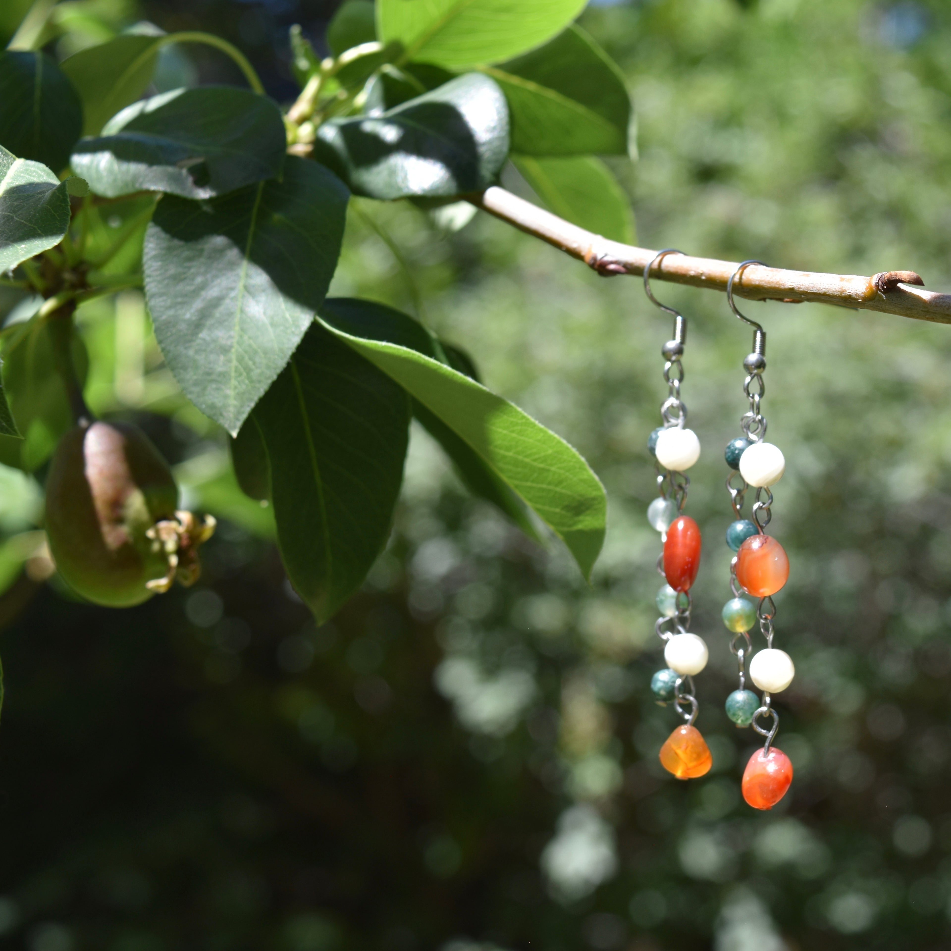 Flatirons Drop Earrings - Moss Agate, Carnelian & Mother of Pearl (Stainless Steel)